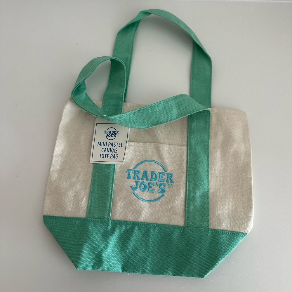 NWT | TRADER JOE’S | Mini Pastel Canvas Tote Bag in Green Mint & Blue